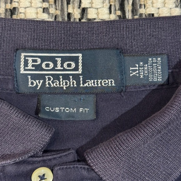 Vintage Polo Ralph Lauren Navy Custom‎ Fit Polo Shirt XL Red Pony Classic Preppy - Picture 3 of 6